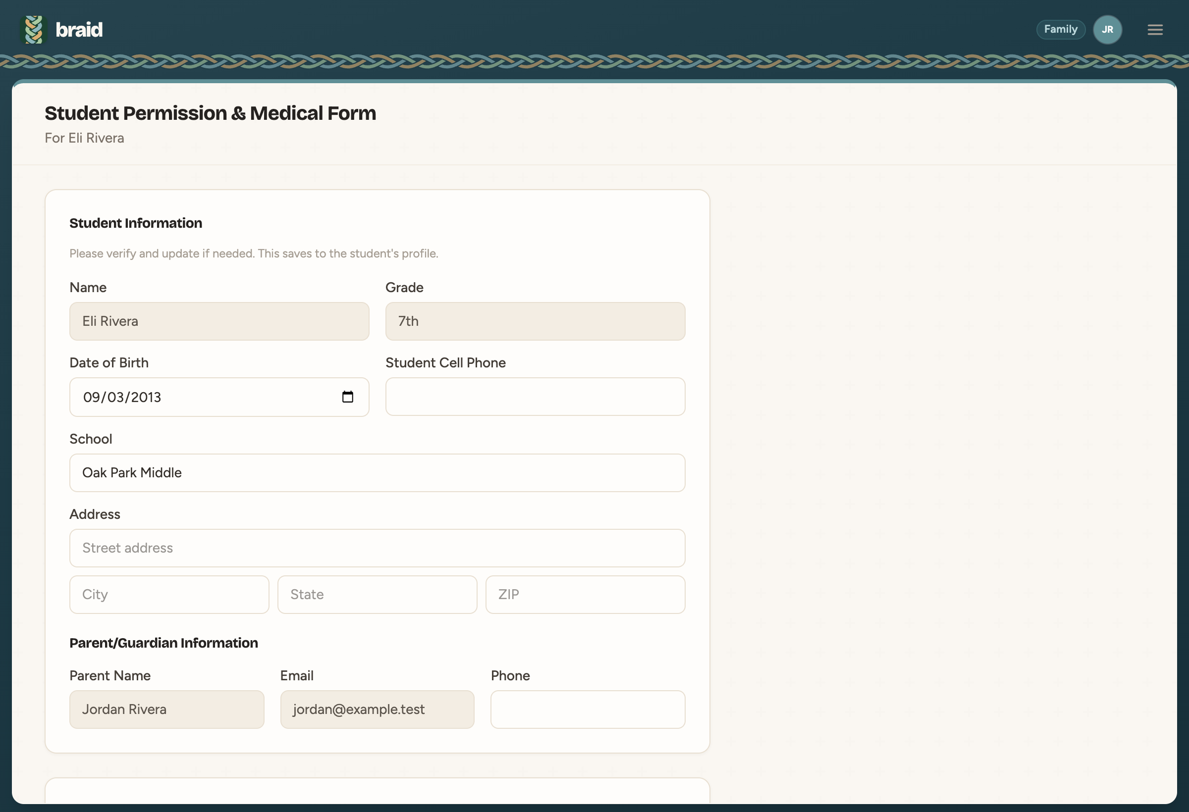 Student permission form