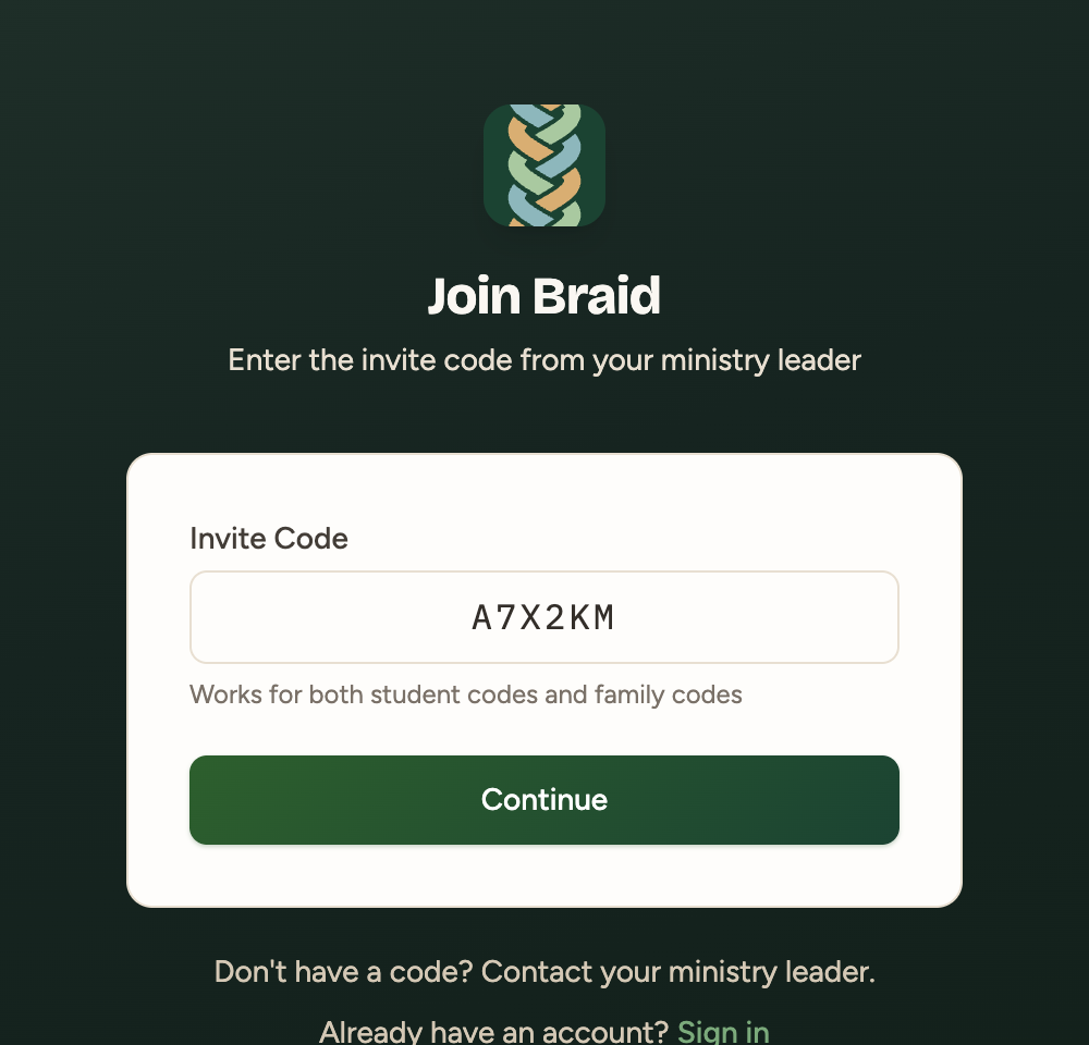 Invite Code box on the Join page